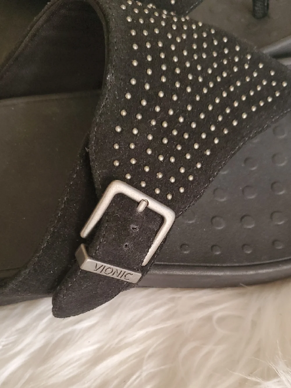 Vionic Black Studded Suede Toe-Post Sandals - Picture 4 of 14